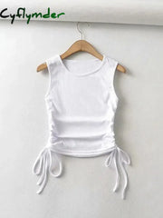 Cyflymder Summer New Arrival Women Solid Color Sexy Causal Crop Top With String Both Side Club For