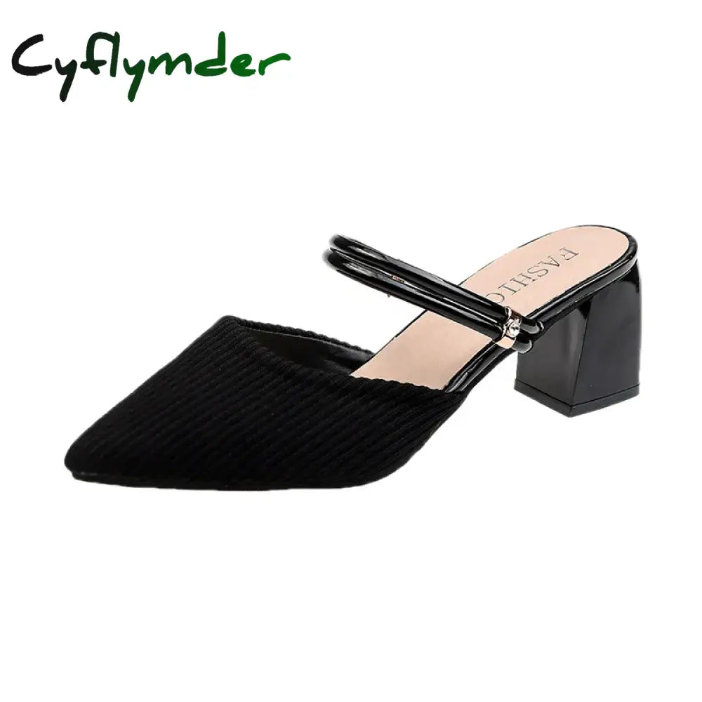 Cyflymder Summer New Fashion Pointed Toe Fashion Two-wear Comfortable Sandals Thick Heel Sexy Elegant Fashion Slippers