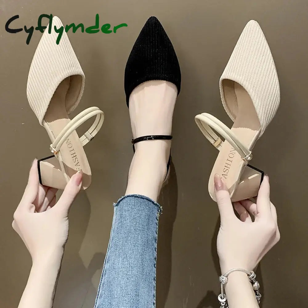 Cyflymder Summer New Fashion Pointed Toe Fashion Two-wear Comfortable Sandals Thick Heel Sexy Elegant Fashion Slippers