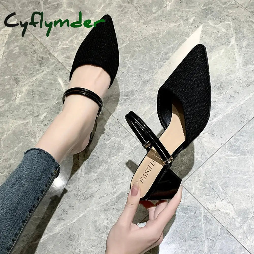 Cyflymder Summer New Fashion Pointed Toe Fashion Two-wear Comfortable Sandals Thick Heel Sexy Elegant Fashion Slippers