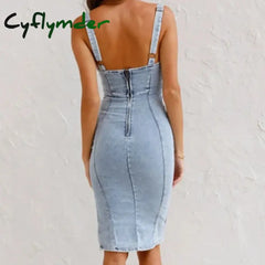 Cyflymder Summer New U Neck Halter Denim For Women’s Dresses Fashion Slim Fit Wrap Hip Retro