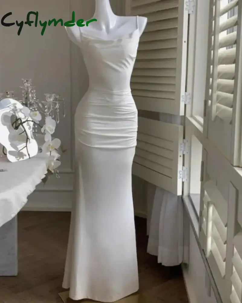 Cyflymder Summer New Women Elegant Spaghetti Strap Long Dress French Style Sexy Slim Prom Evening