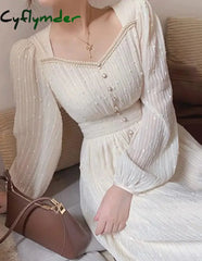 Cyflymder Summer New Women Fashion Elegant White Midi Dresses Vintage Princess Female Party A Line