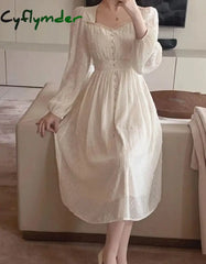 Cyflymder Summer New Women Fashion Elegant White Midi Dresses Vintage Princess Female Party A Line