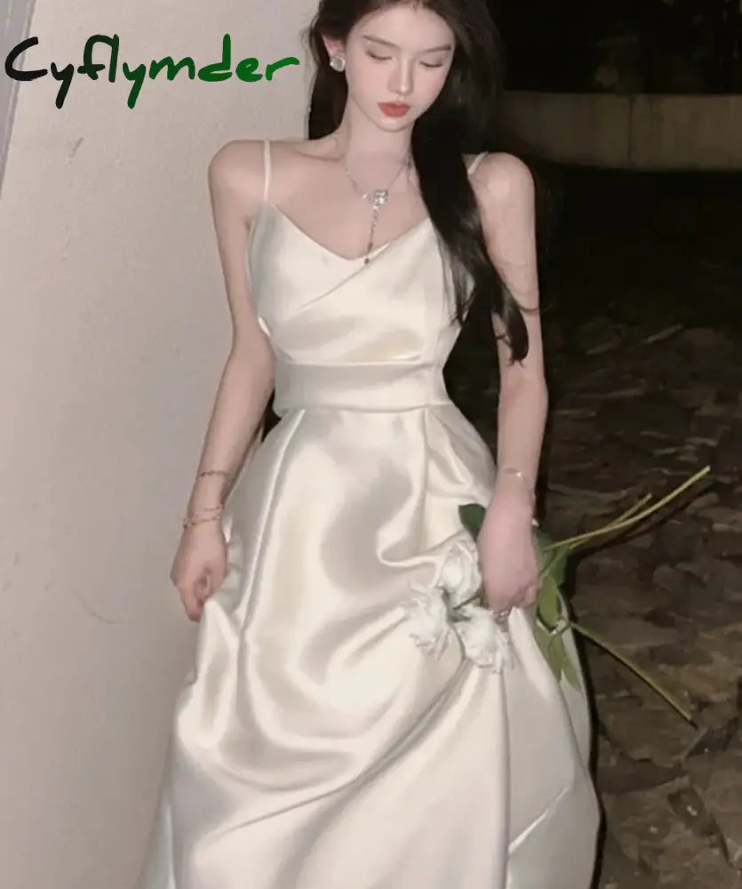 Cyflymder Summer New Women Spaghetti Strap Dress Elegant Sleeveless Prom Party Sexy Vestidos One
