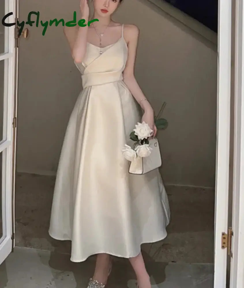 Cyflymder Summer New Women Spaghetti Strap Dress Elegant Sleeveless Prom Party Sexy Vestidos One