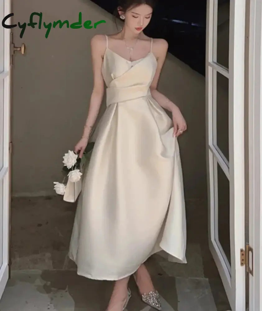 Cyflymder Summer New Women Spaghetti Strap Dress Elegant Sleeveless Prom Party Sexy Vestidos One