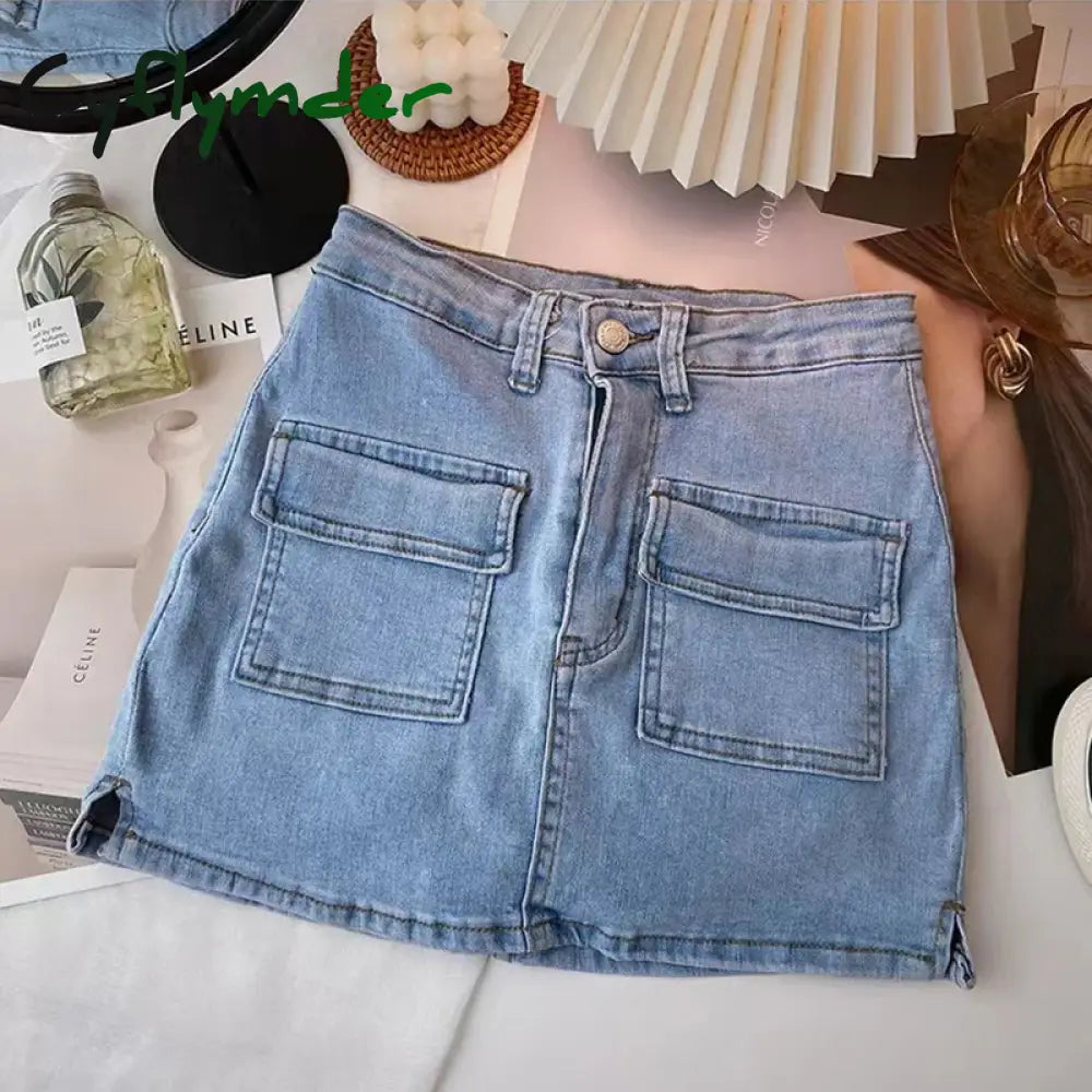 Cyflymder Summer New Workwear Denim Short Skirt Slit European And American Hot Girls High Waist A-