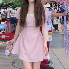 Cyflymder Summer Pink Kawaii Fairy Dress Women Japanese Patchwork Party Mini Female Casual Korean