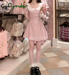 Cyflymder Summer Pink Kawaii Fairy Dress Women Japanese Patchwork Party Mini Female Casual Korean