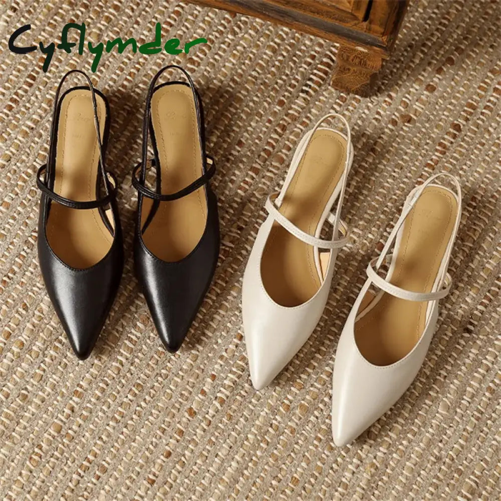 Cyflymder Summer Sandals Sheep Leather Women Shoes Pointed Toe Low Heel Pumps Genuine Cover For