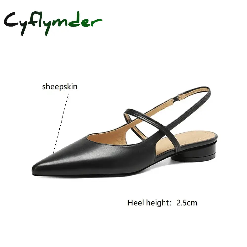 Cyflymder Summer Sandals Sheep Leather Women Shoes Pointed Toe Low Heel Pumps Genuine Cover For