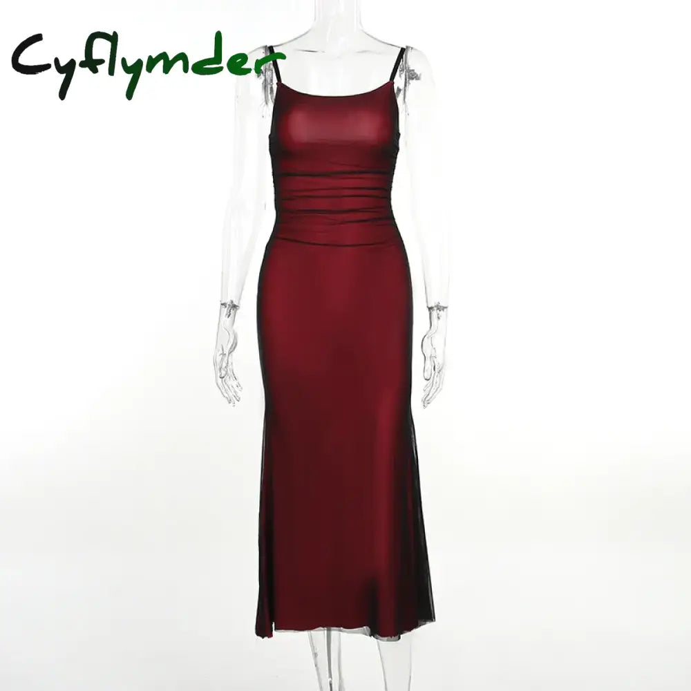 Cyflymder Summer Sexy Dress Women Streetwear Sleeveless Backless Solid Spaghetti Strap Casual Elegant Party Dresses