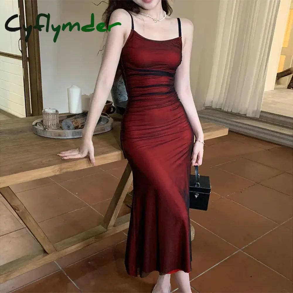 Cyflymder Summer Sexy Dress Women Streetwear Sleeveless Backless Solid Spaghetti Strap Casual Elegant Party Dresses