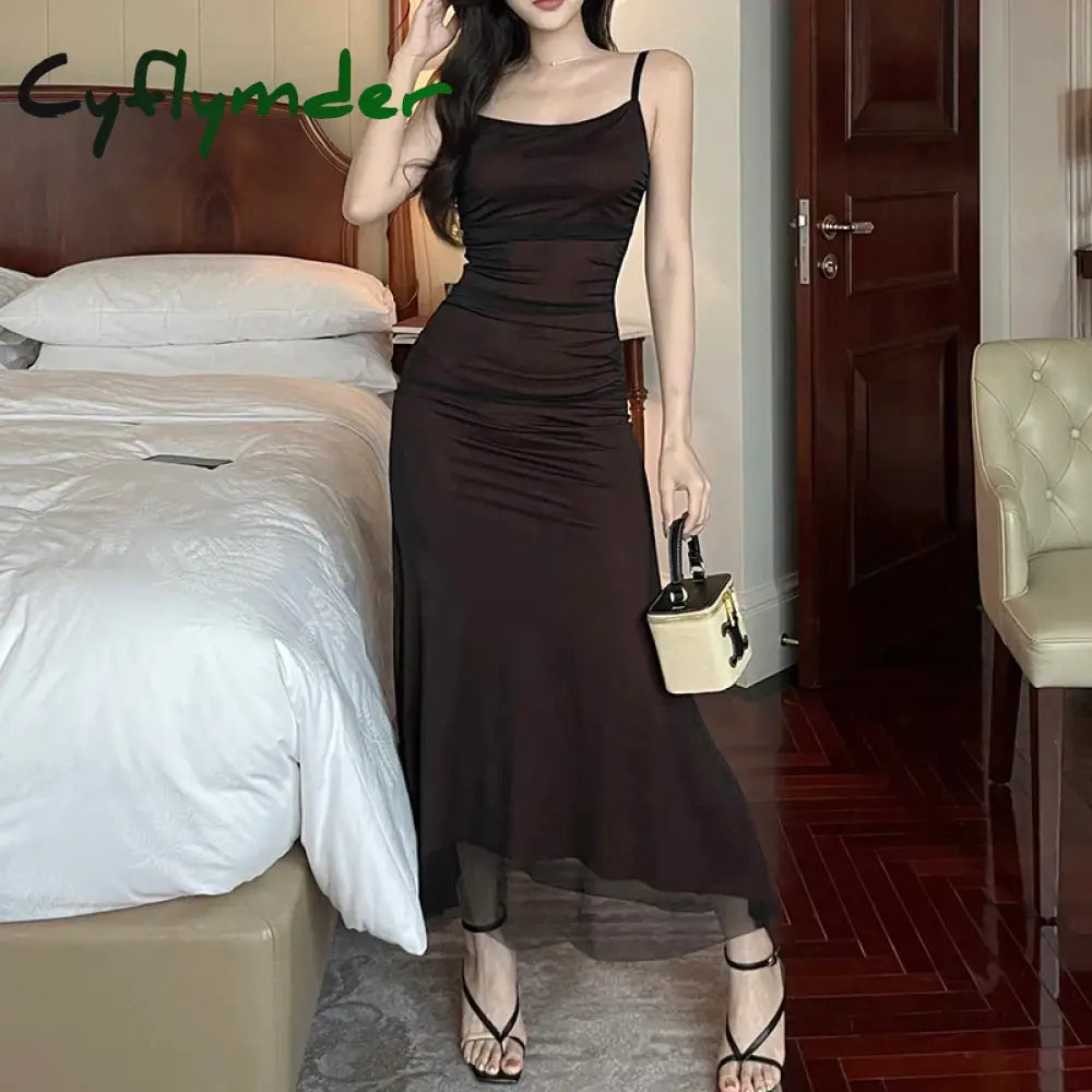 Cyflymder Summer Sexy Dress Women Streetwear Sleeveless Backless Solid Spaghetti Strap Casual Elegant Party Dresses