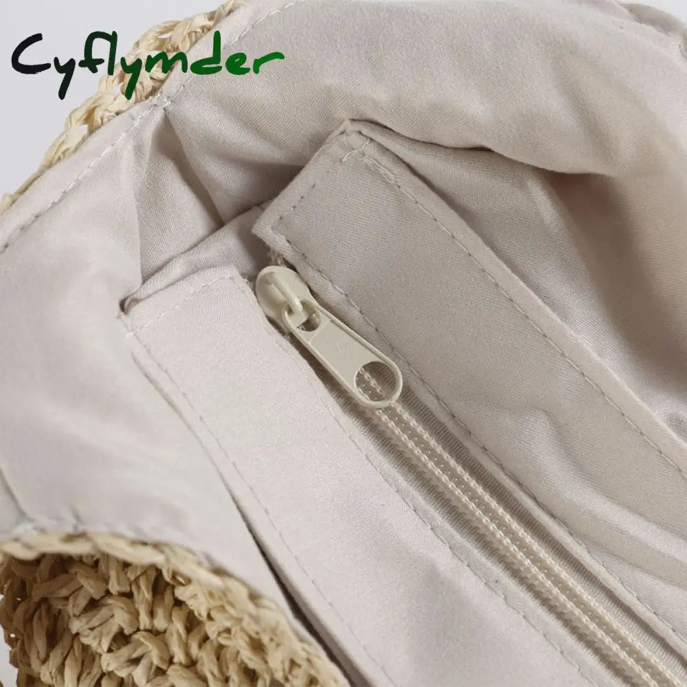 Cyflymder Summer Straw Beach Bag Vintage Handmade Woven Shoulder Solid Color Rattan Bags Bohemian