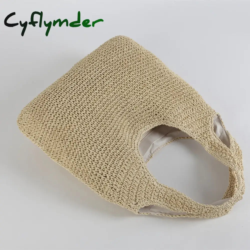 Cyflymder Summer Straw Beach Bag Vintage Handmade Woven Shoulder Solid Color Rattan Bags Bohemian