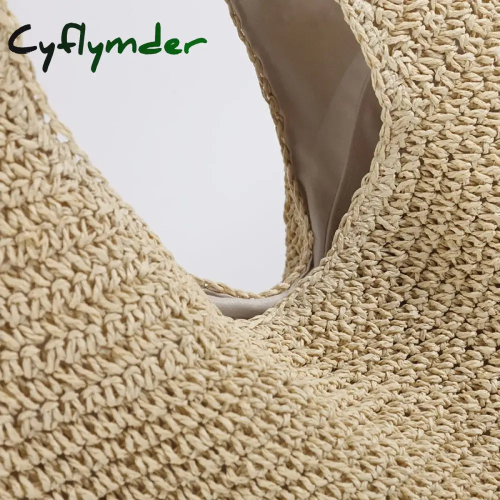 Cyflymder Summer Straw Beach Bag Vintage Handmade Woven Shoulder Solid Color Rattan Bags Bohemian