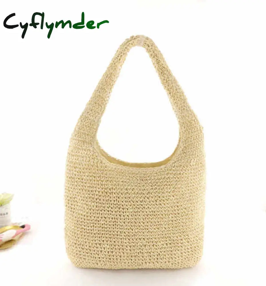 Cyflymder Summer Straw Beach Bag Vintage Handmade Woven Shoulder Solid Color Rattan Bags Bohemian