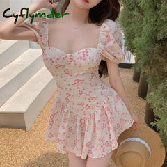 Summer Women Puff Sleeve Backless Midi Dress Vintage Floral Print Blue Sundress Elegant Party Beach Ladies Dress