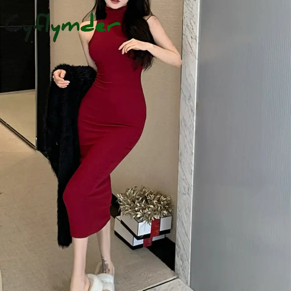 Cyflymder Summer Women Sexy Slim Turtleneck Sleeveless Dresses Female Vestidos Tank Dress Woman