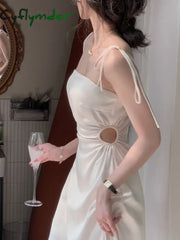 Cyflymder Summer Women Spaghetti Strap Elegant Midi Satin Dresses Wedding Evening Birthday Holiday