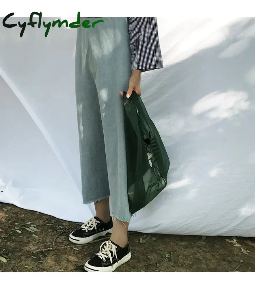 Cyflymder Summer Women Transparent Tote Organza Yarn Cloth Beach Bag Embroidery Handbag High