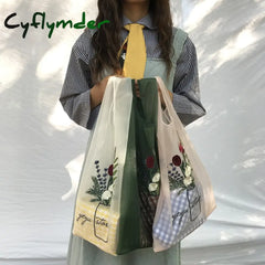 Cyflymder Summer Women Transparent Tote Organza Yarn Cloth Beach Bag Embroidery Handbag High