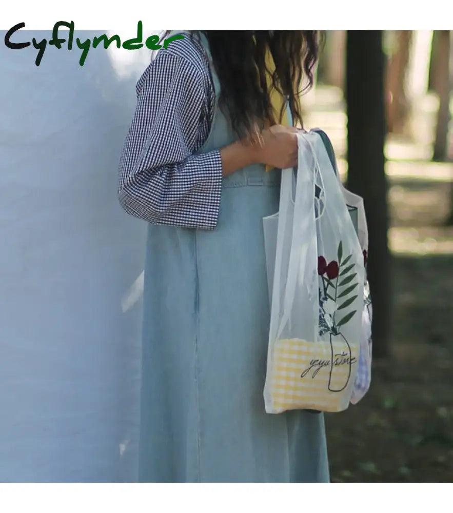 Cyflymder Summer Women Transparent Tote Organza Yarn Cloth Beach Bag Embroidery Handbag High