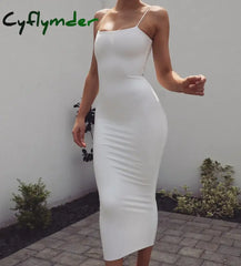 Cyflymder Summer Women’s Dress Long Sling Dresses Club Sexy Suspender White / S