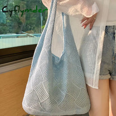 Cyflymder Summer Women’s Straw Knitted Shoulder Bag Handmade Woven Large Capacity Holiday Beach