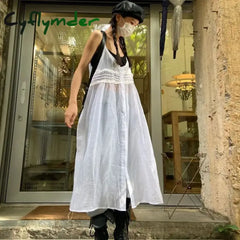 Summer Y2K Dress for Wome Sexy Sling Robe Femme 2024 Vestidos De Mujer Loose Long Robe Korean Fashion See Through White Dresses