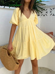 Cyflymder - Sunshine Zippered Plunge Skater Short Dress Yellow / S Dresses