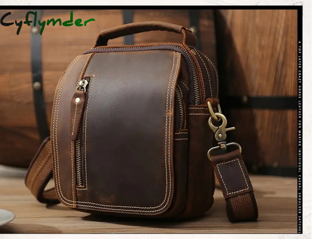 Cyflymder Super Quality Men’s Mini Shoulder Bag Genuine Leather Phone Pouch On Belt Small