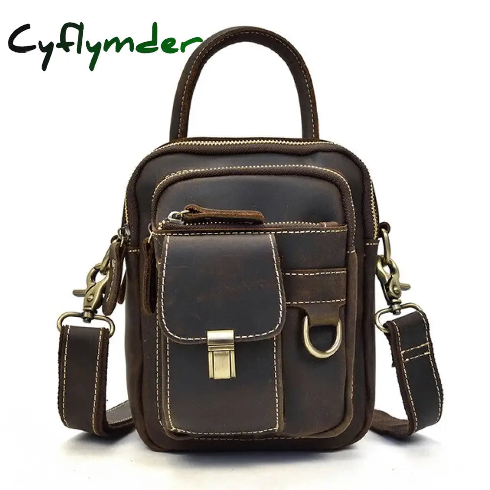 Cyflymder Super Quality Men’s Mini Shoulder Bag Genuine Leather Phone Pouch On Belt Small