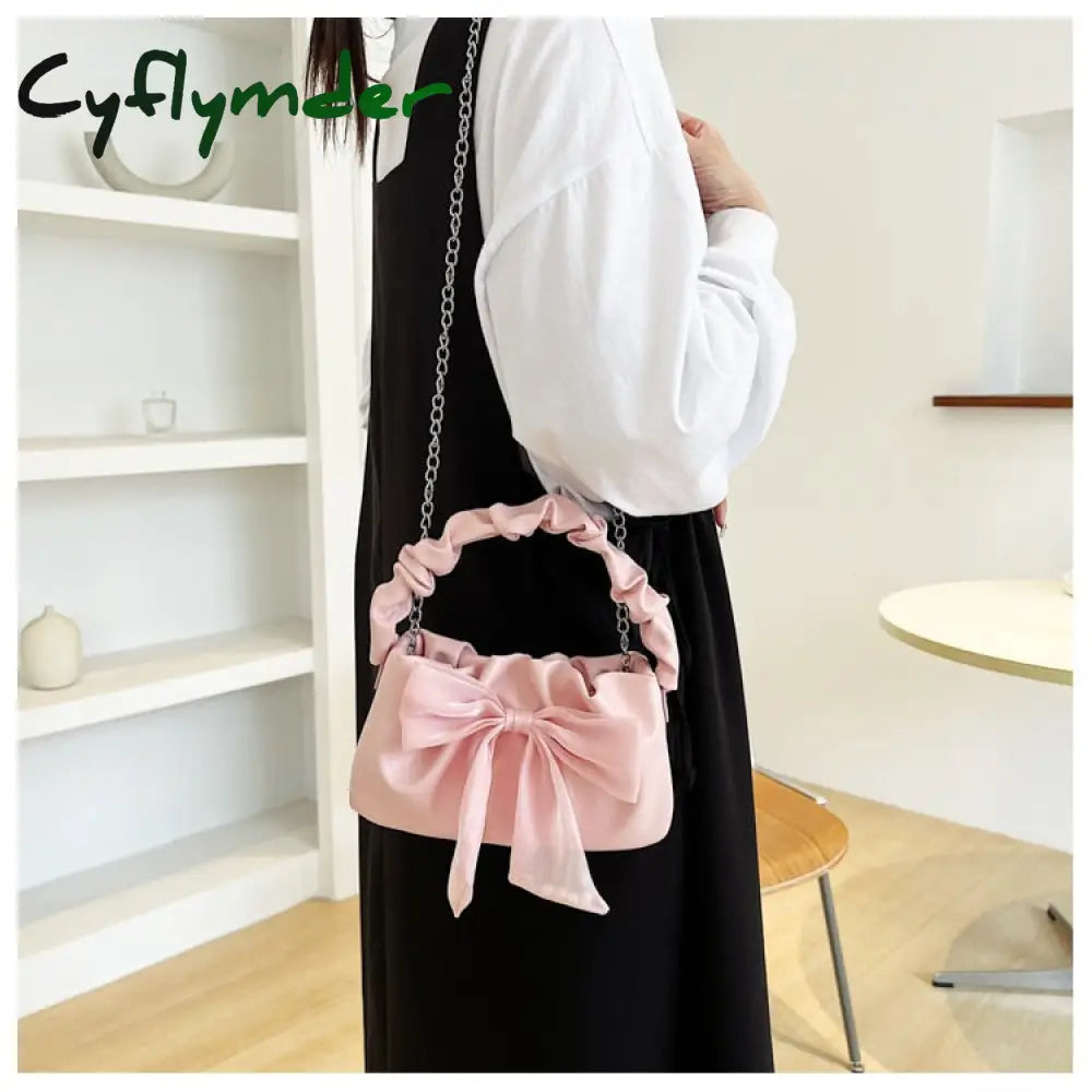 Cyflymder Sweet Bow Design Women’s Shoulder Bags Lovely Girls Top-Handle Solid Color Pu Leather