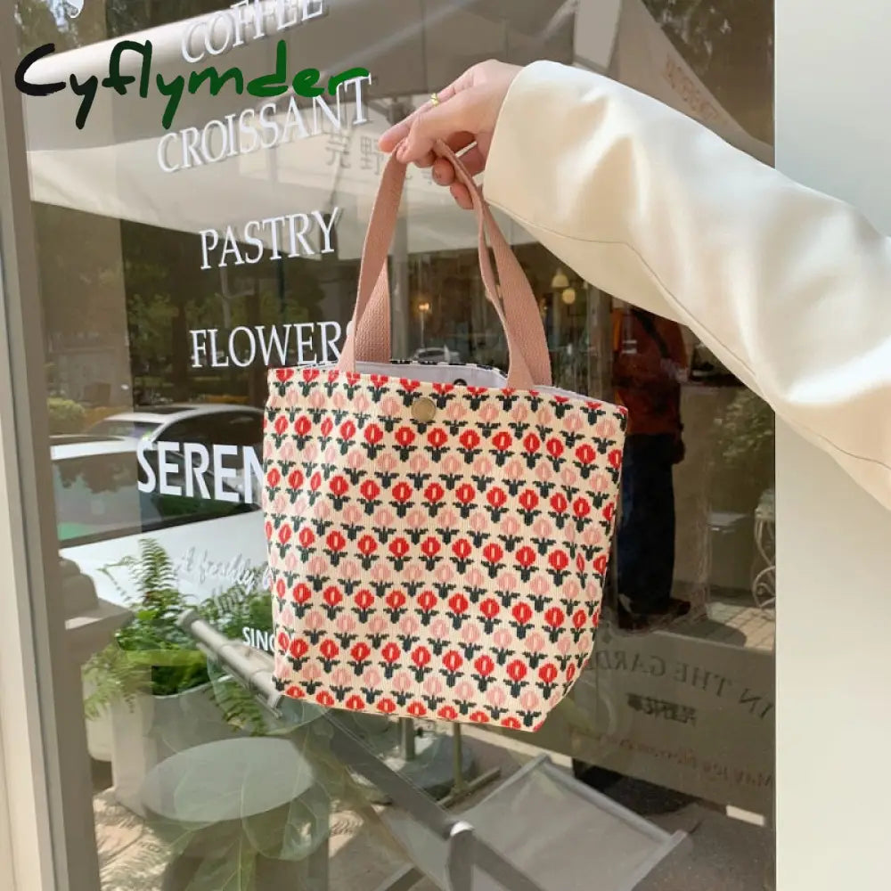 Cyflymder Sweet Embroidered Women’s Bag New Daisy Flower Canvas Handbag Snack Storage Bento Hand