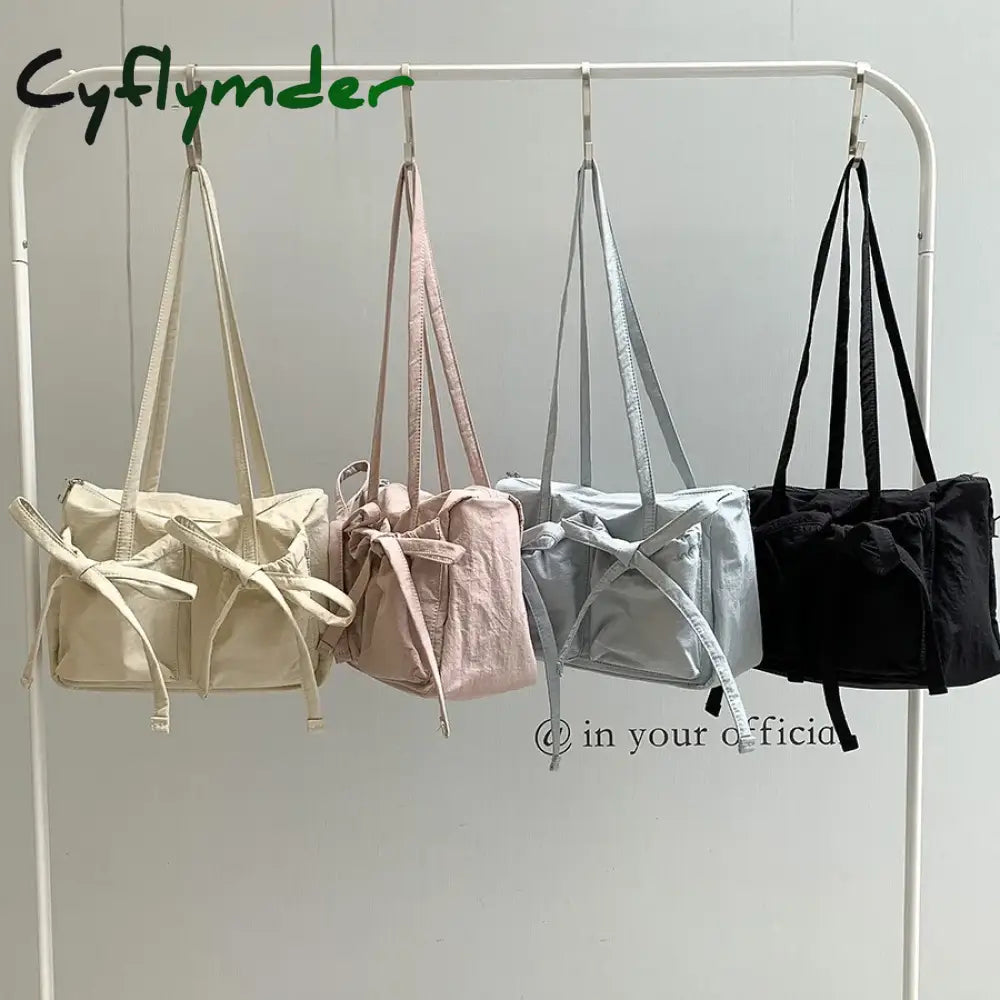 Cyflymder Sweet Girls Bowknot Nylon Shoulder Women Bag Korean Niche Design Bow Summer Travel Beach