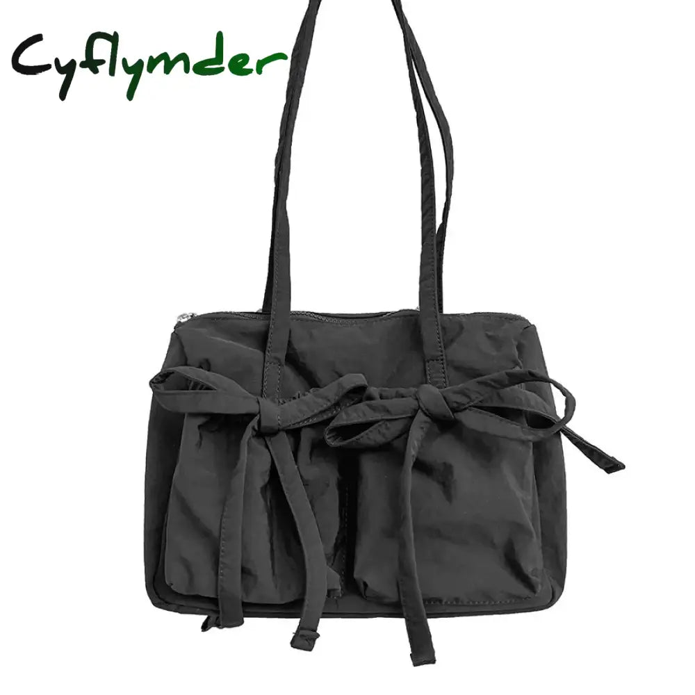 Cyflymder Sweet Girls Bowknot Nylon Shoulder Women Bag Korean Niche Design Bow Summer Travel Beach