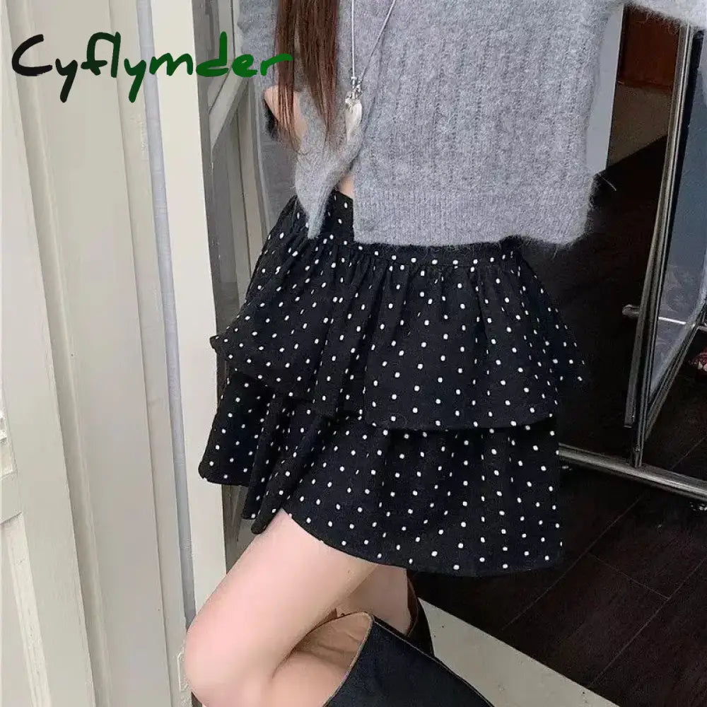 Cyflymder Sweet Kawaii Mini Skirt Women Grey Korean Style Elegant Dot Short Skirts Coquette Fashion High Waist Cute