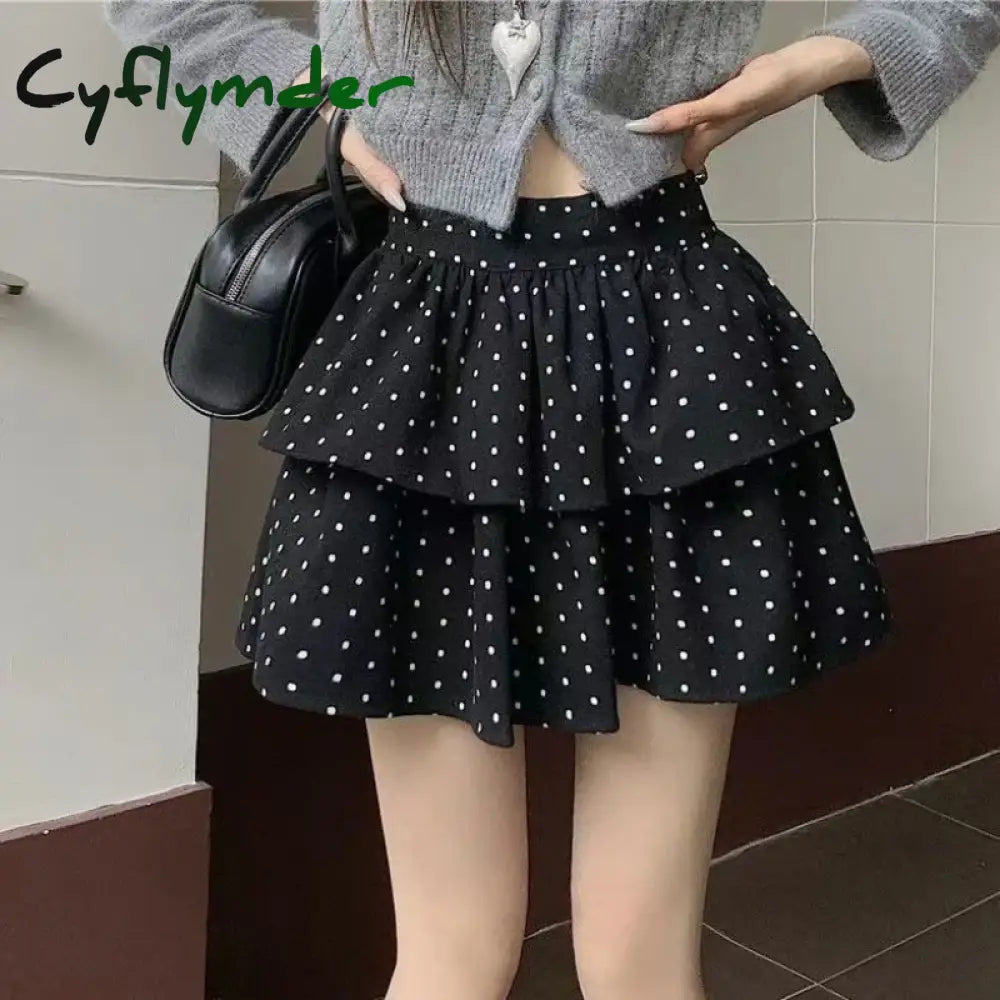 Cyflymder Sweet Kawaii Mini Skirt Women Grey Korean Style Elegant Dot Short Skirts Coquette Fashion High Waist Cute