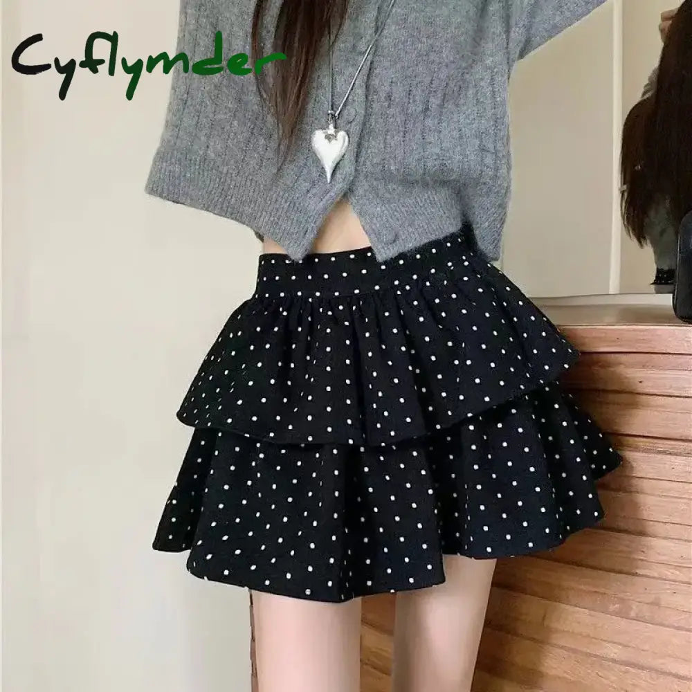 Cyflymder Sweet Kawaii Mini Skirt Women Grey Korean Style Elegant Dot Short Skirts Coquette Fashion High Waist Cute