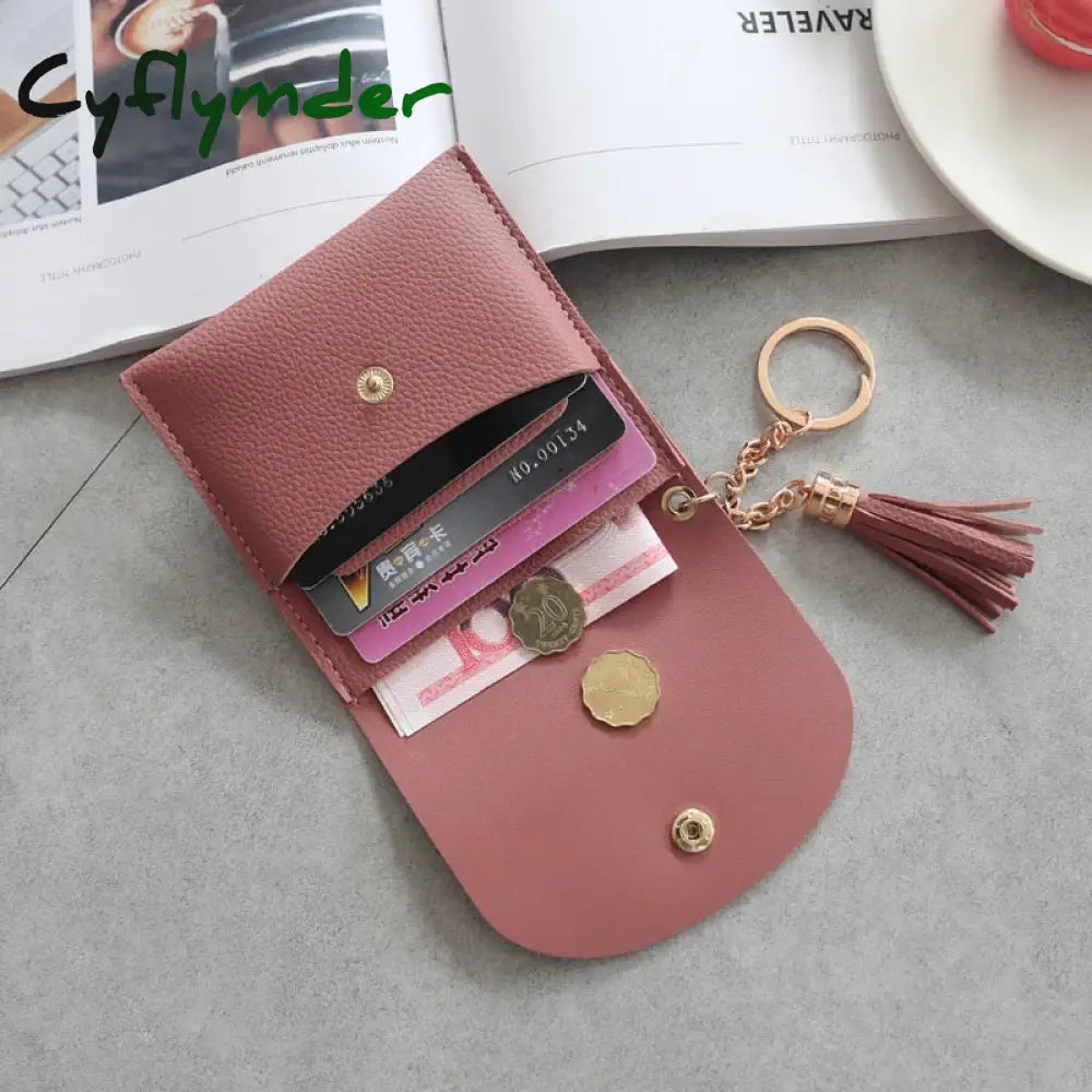 Cyflymder Sweet Lady Card Wallet Mini Tassel Credit Holder For Student Women Small Money Coins