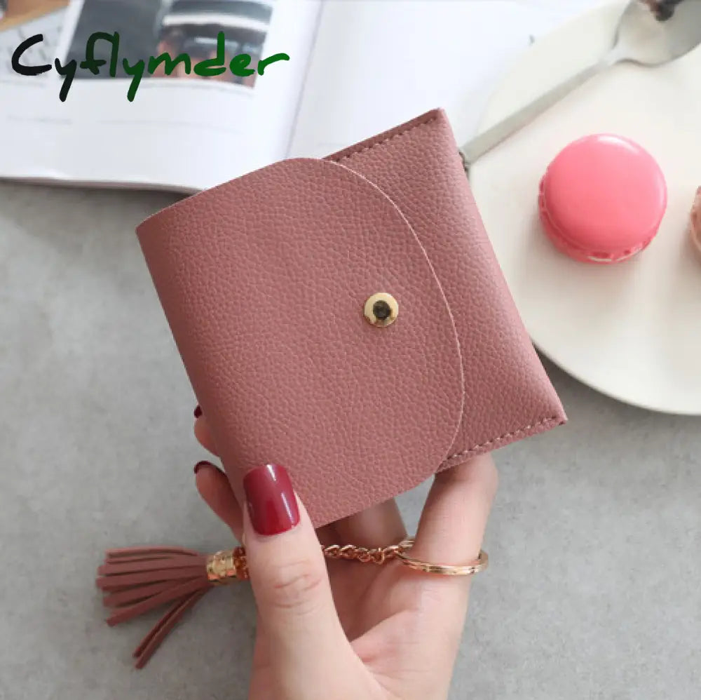 Cyflymder Sweet Lady Card Wallet Mini Tassel Credit Holder For Student Women Small Money Coins