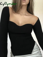 Cyflymder - Sweetheart Long Sleeve Knit Top Black / Xs Tops