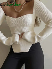 Cyflymder - Sweetheart Long Sleeve Knit Top White / Xs Tops