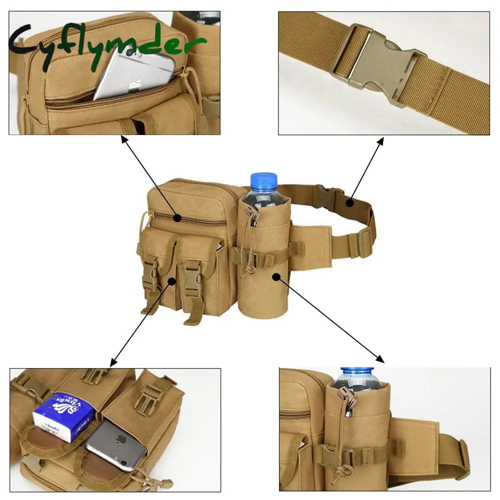 Cyflymder Tactical Men Waist Pack Nylon Hiking Water Bottle Phone Pouch Outdoor Sports Army