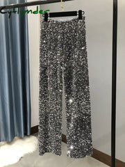 Cyflymder The New Women’s Fashion Trendy Sparkling Gold Pants Relaxation Of Tall Waist
