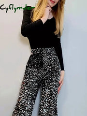 Cyflymder The New Women’s Fashion Trendy Sparkling Gold Pants Relaxation Of Tall Waist