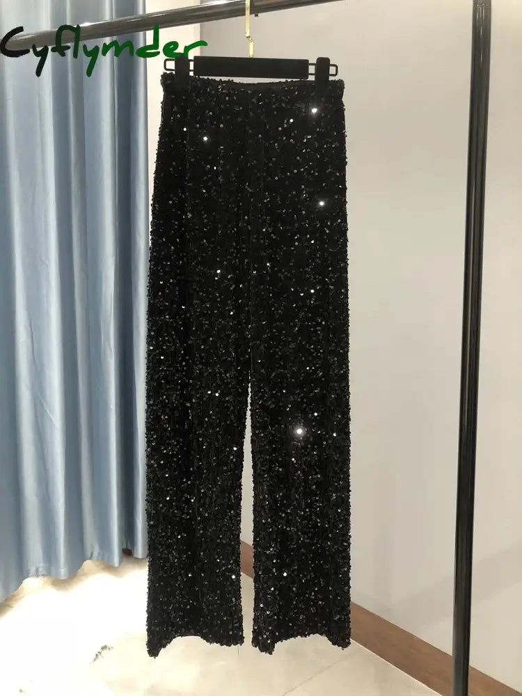 Cyflymder The New Women’s Fashion Trendy Sparkling Gold Pants Relaxation Of Tall Waist